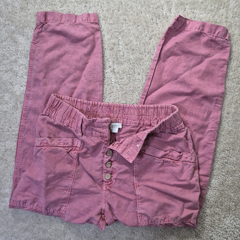 Sundance Rivera Pant Womens 8 Straight Leg Linen Cotton Button Fly Boho Beachy
